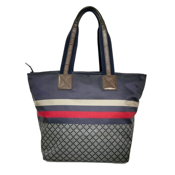 Gucci Handbags - Gucci Nylon Diamante Web Tote bag in navy blue nylon and leather